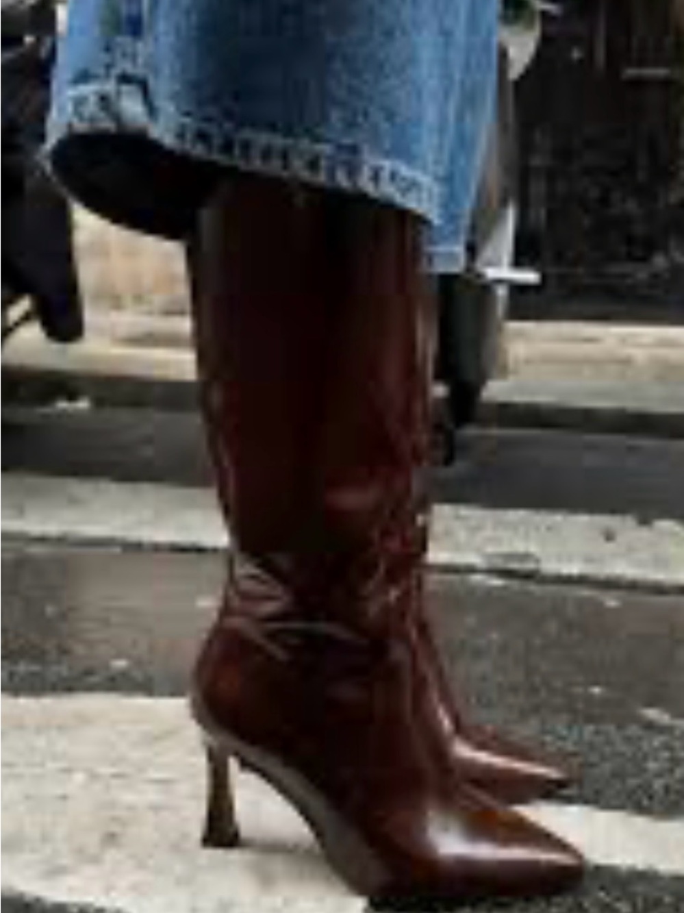 Zara Leather Heeled Booties Pointed-Toe Knee-High Boots in Burgundy EU 39 NWT